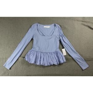 New Revolve Astr The Label Top Medium Blue Bubble Peplum Blouse